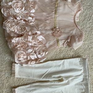 Nannette baby toddler 18 month long floral top with white pants with ruffles.